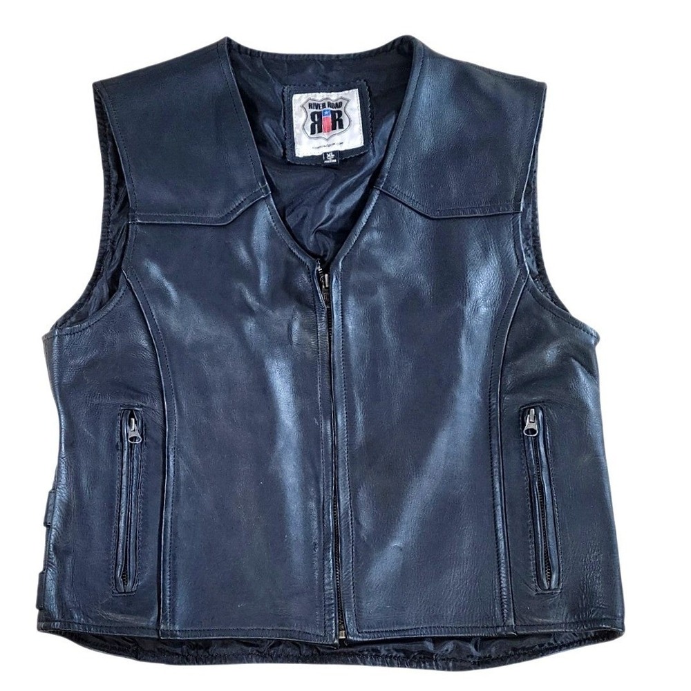 River Road Womens Leather‎ Biker Vest XL Adjustable Torso Buckles Fits Like L